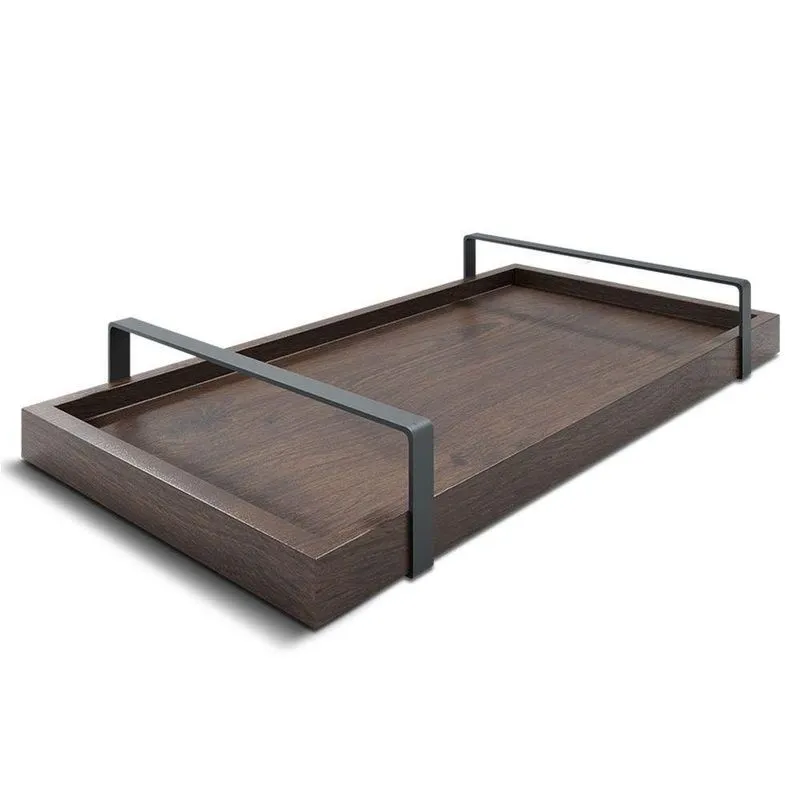 Bandeja Decorativa 25x50cm Castanho Com Alça Preta