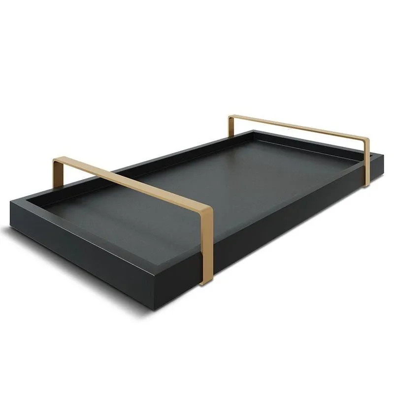 Bandeja Decorativa 25x50cm Preta Com Alça Cobre