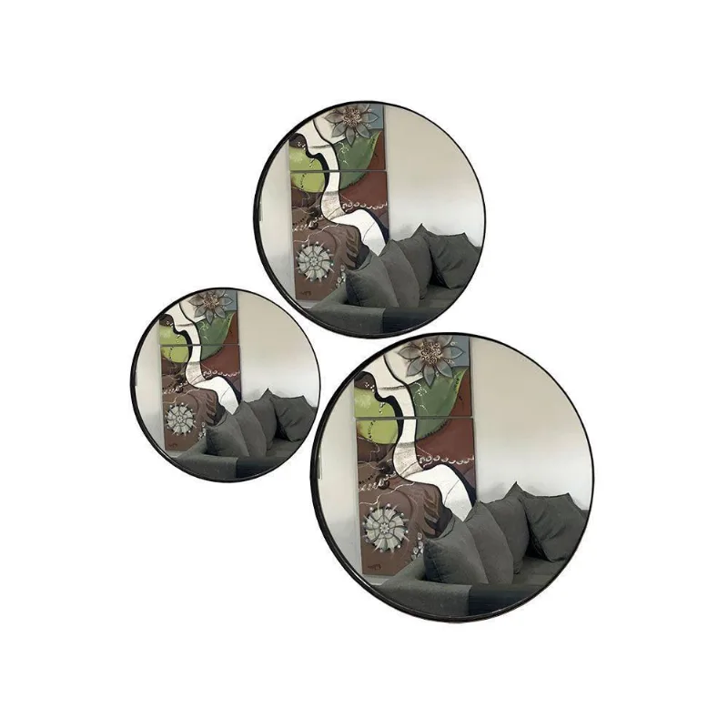 Trio Espelho Redondo Decorativo Com Moldura Cor Preto