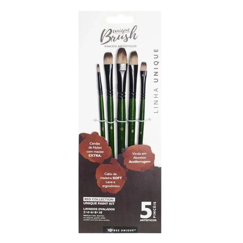 Kit De Pincéis Bee Unique Lavados Chanfrados 5pçs Yj-190009