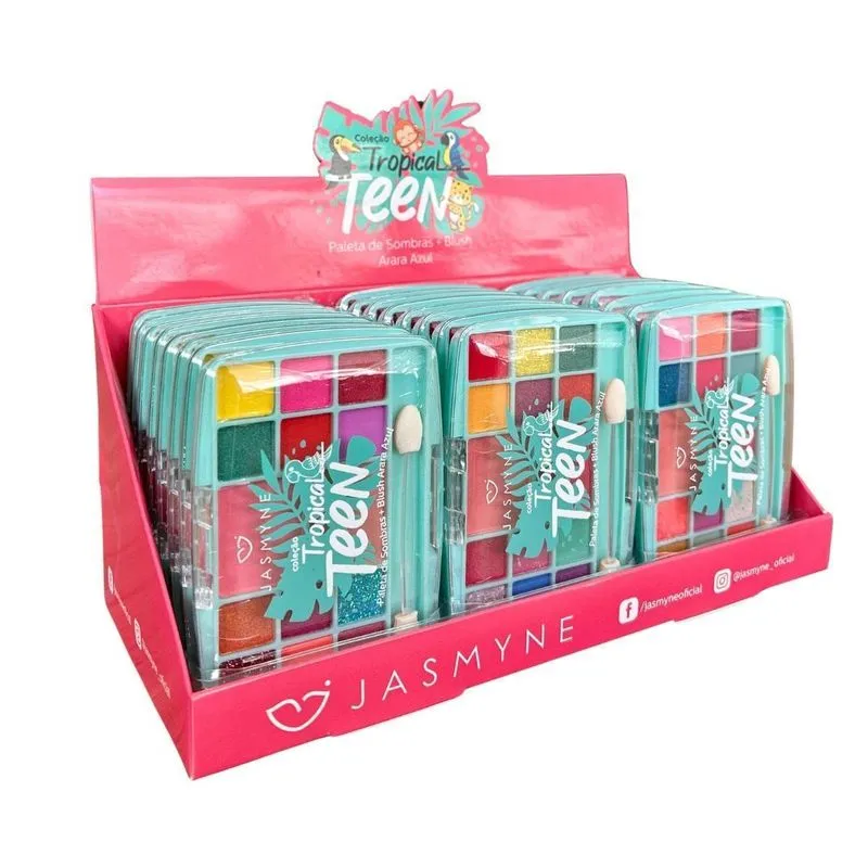 Caixa 24 Paleta Sombras E Blush Tropical Arara Teen Jasmyne