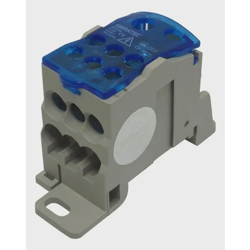 Bloco de Distribuição UKK-125 125A com 2 Entradas Cabo 16 e 35mm² e 6 Saídas Cabo 16mm² com Fixação Trilho din