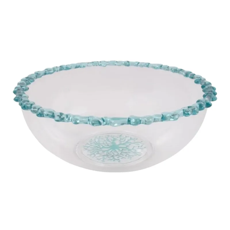 Bowl Saladeira De Acrílico Transparente C/borda Coral Azul 32x13cm Entrecasa
