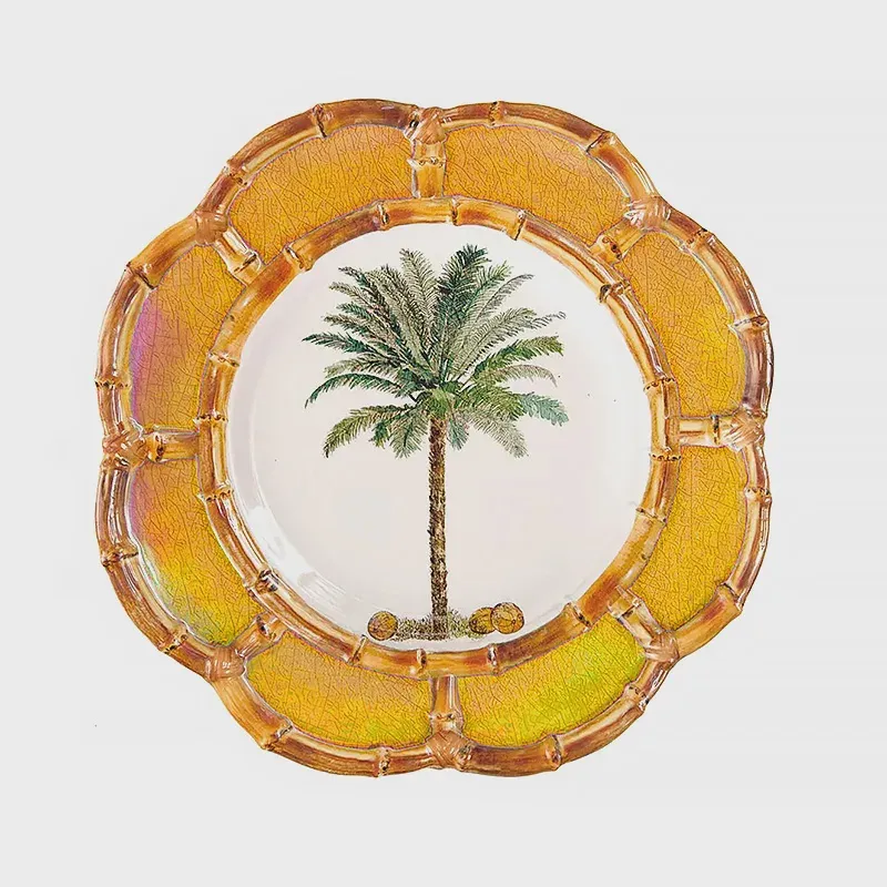 Prato Sobremesa Melamina Borda Bambu Laranja Desenho 22cm 50098 - EntreCasa