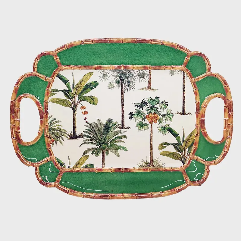 Bandeja Melamina Borda Bambu Desenho 50,5x36cm 50103 - EntreCasa