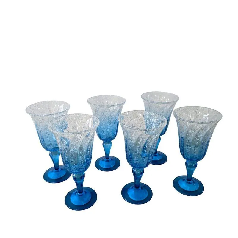 Jogo 6 Taças Acrílico Detalhes Bolhas Para Bebidas 310ml Azul Degrade Entrecasa