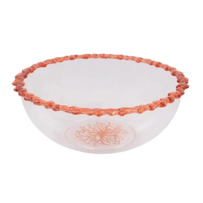 Bowl Saladeira De Acrílico Transparente C/borda Coral Laranja 32x13cm Entrecasa