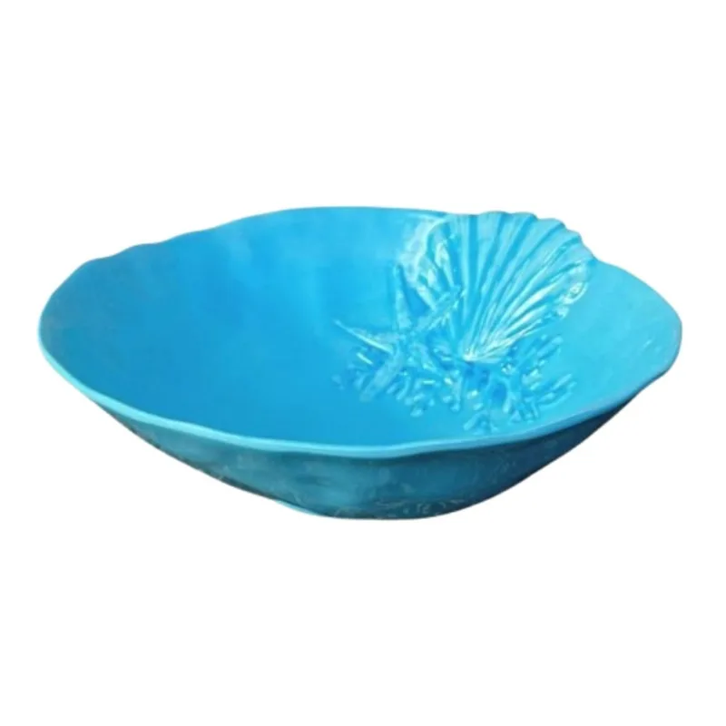 Bowl Saladeira De Melamina Azul C/desenho Marinho Concha Do Mar 30x9,5cm Entrecasa