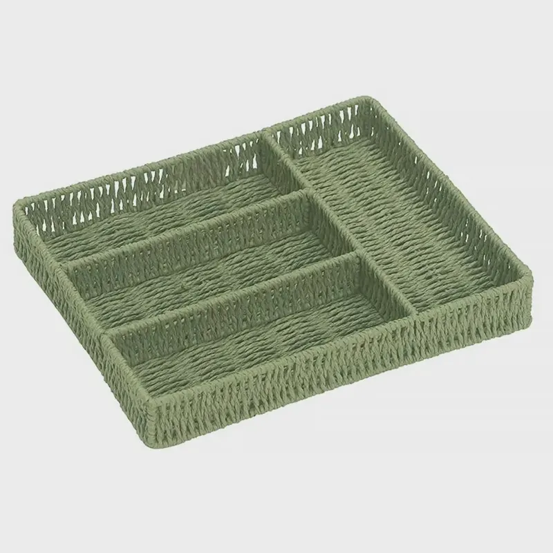 Porta Talheres 4 Divisões Palha Straw 34x28x5cm Cor Verde 23362 - EntreCasa