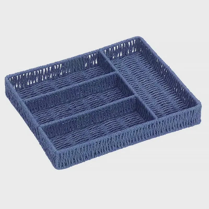Porta Talheres 4 Divisões Palha Straw 34x28x5cm Cor Azul 23362 - EntreCasa