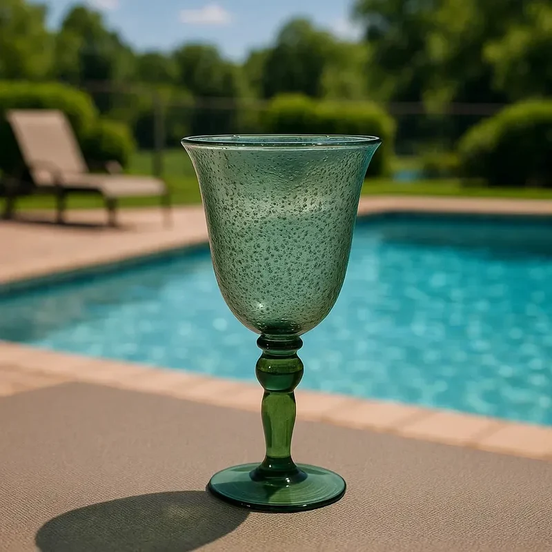 Taça Agua Acrílico Detalhes Bolhas Verde 310ml