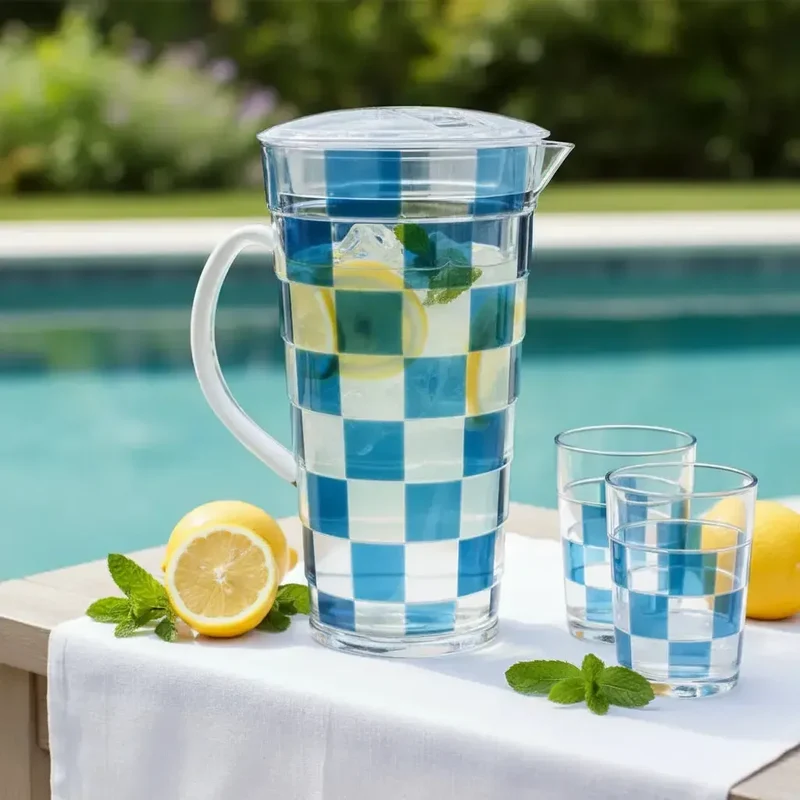 Jarra Acrílico Detalhe Xadrez Azul 1,8L