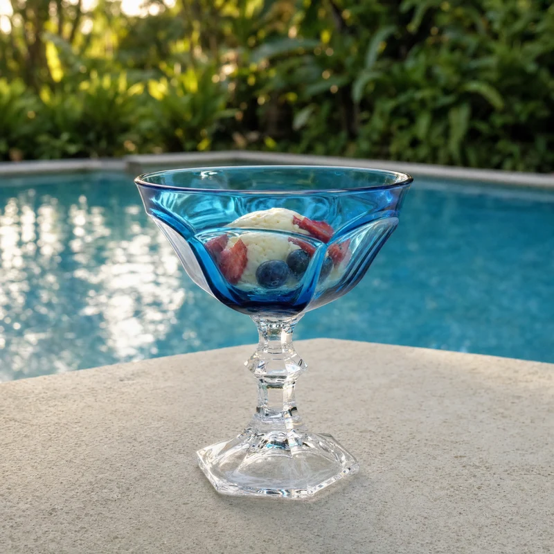 Taça Sorvete Acrílico Sextavada Azul 400ml
