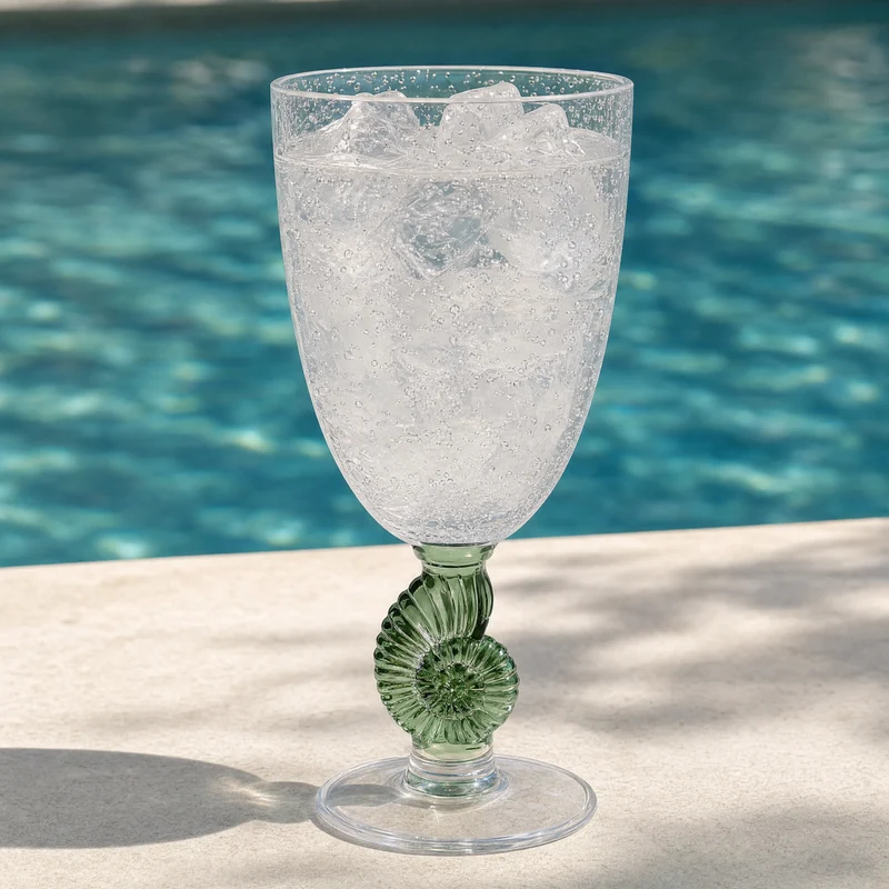 Taça Acrílico Detalhes Concha e Bolhas Verde 350ml