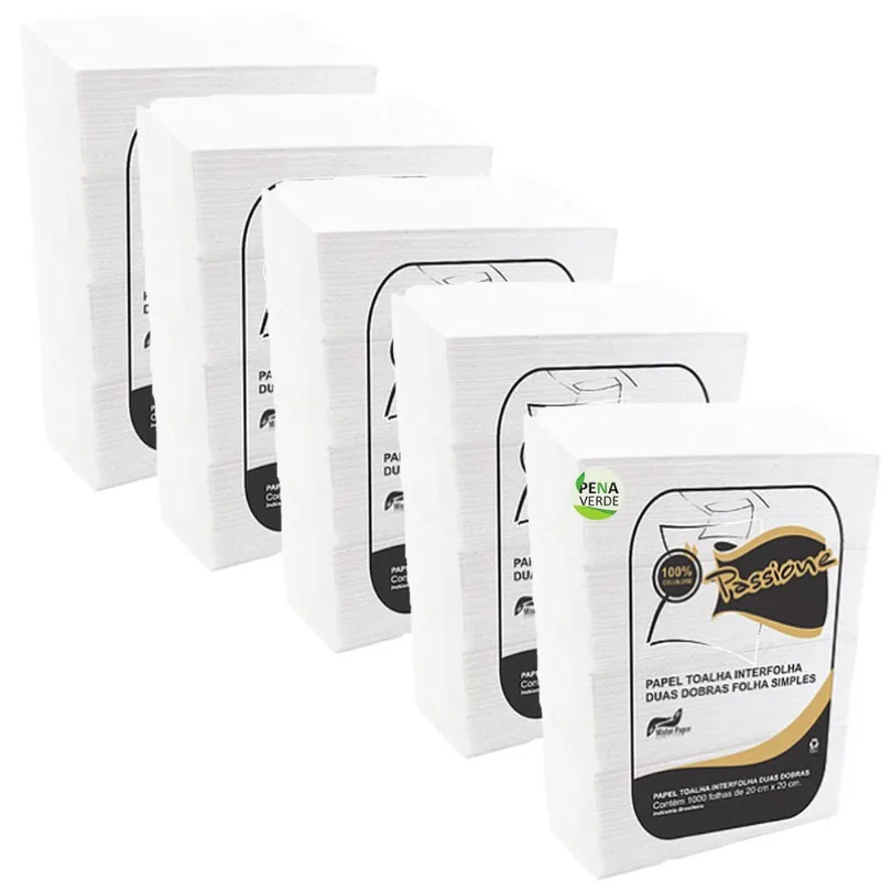 Papel Toalha Interfolha Passione 100% Celulose 1000 Folhas 20 X 20 Cm X 5 Unidades - Kit 5000 Un Com Duas Dobras