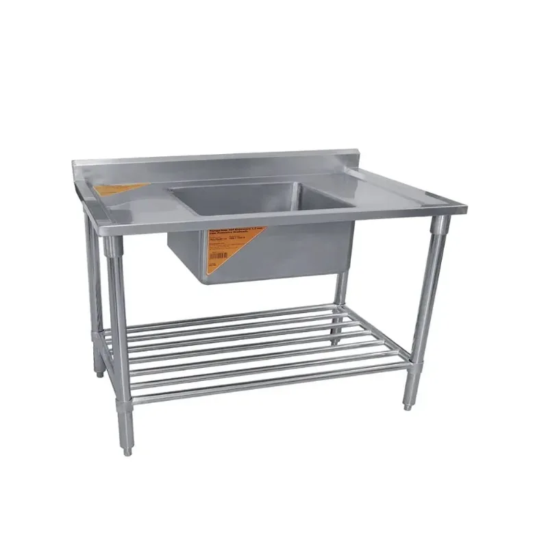 Pia inox 1,9 m com uma cuba 60x60x25 cm e prateleira gradeada