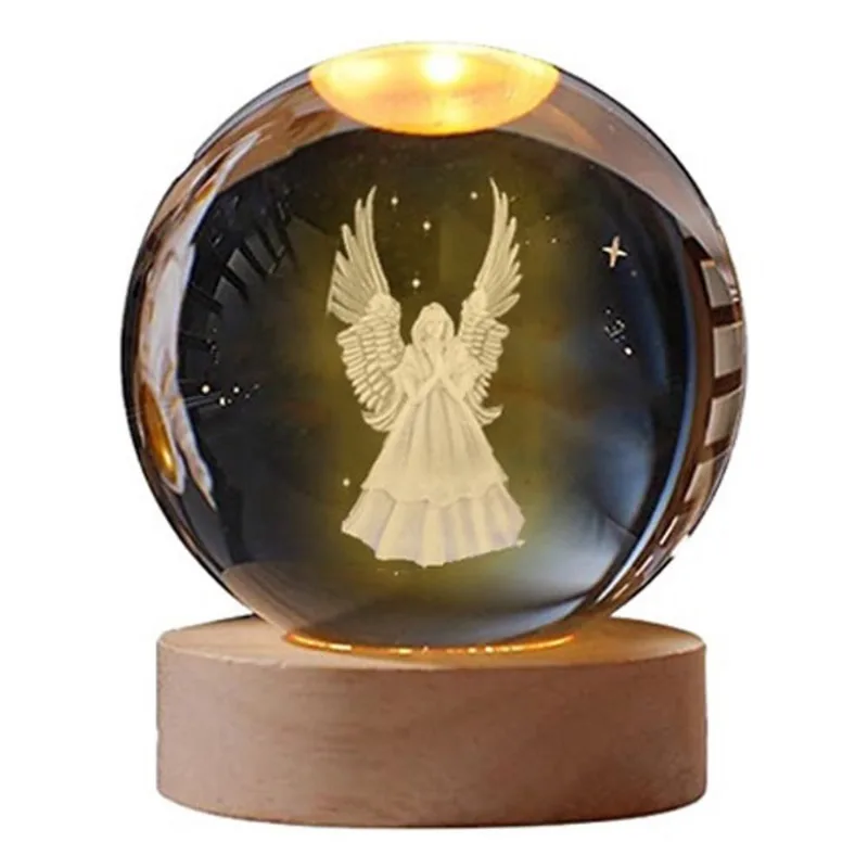 Abajur Anjo Da Guarda 3d Bola De Cristal 2w 3000k Luminária
