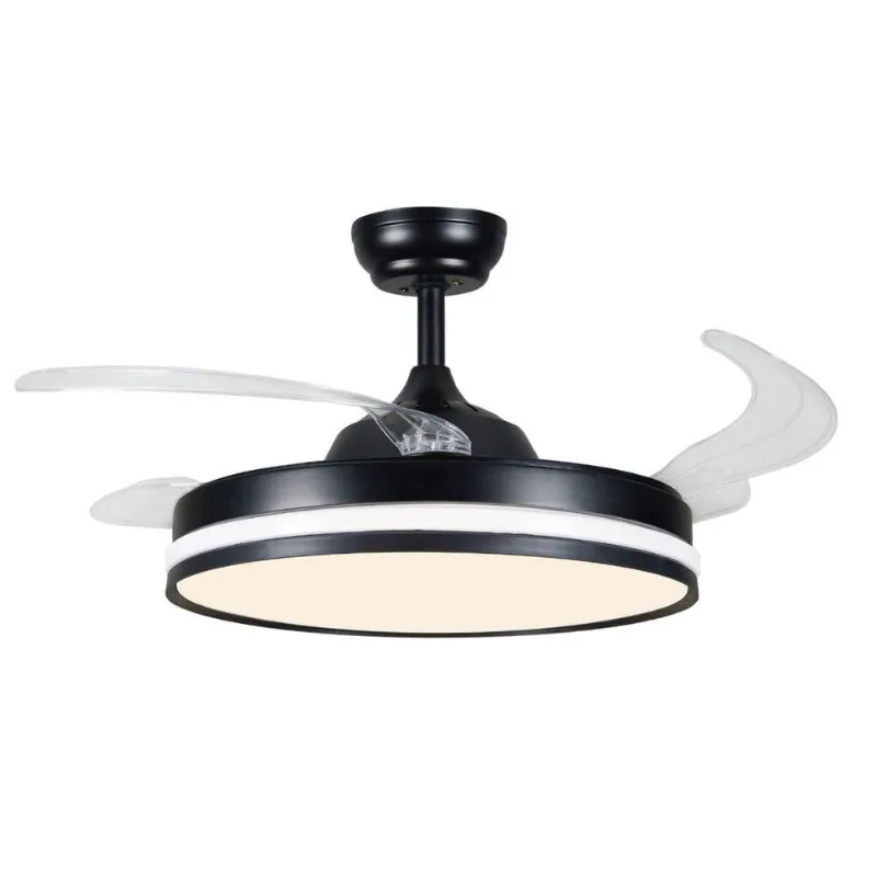 Ventilador De Teto Retrátil Controle Remoto Led 4 Pás Wind Preto Bivolt