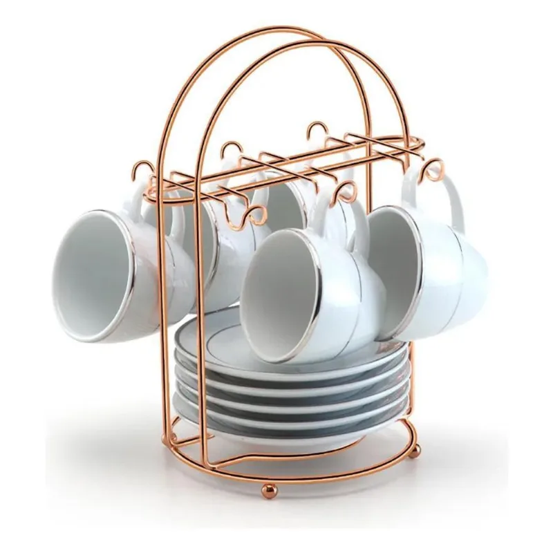Suporte Organizador Xícara Pires Café Escritorio Rose Gold