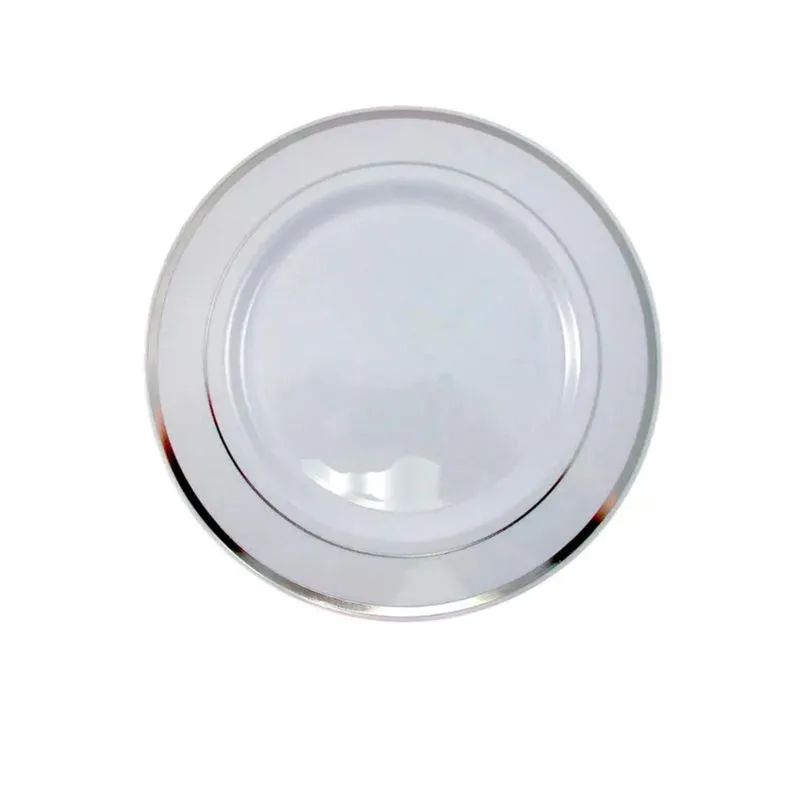 Prato Sobremesa De Luxo Borda Prata 19Cm - Kit 102 Unidades