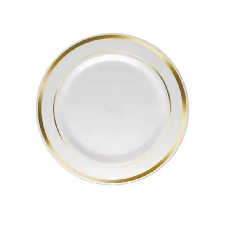 5 Pratos Sobremesa 19Cm Descartáveis De Luxo Plástico Gold
