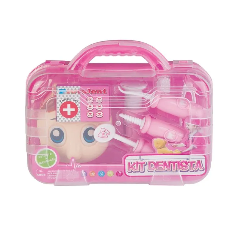 Brinquedo Maleta Dentista Fem Infantil Fenix Rosa 8 Itens