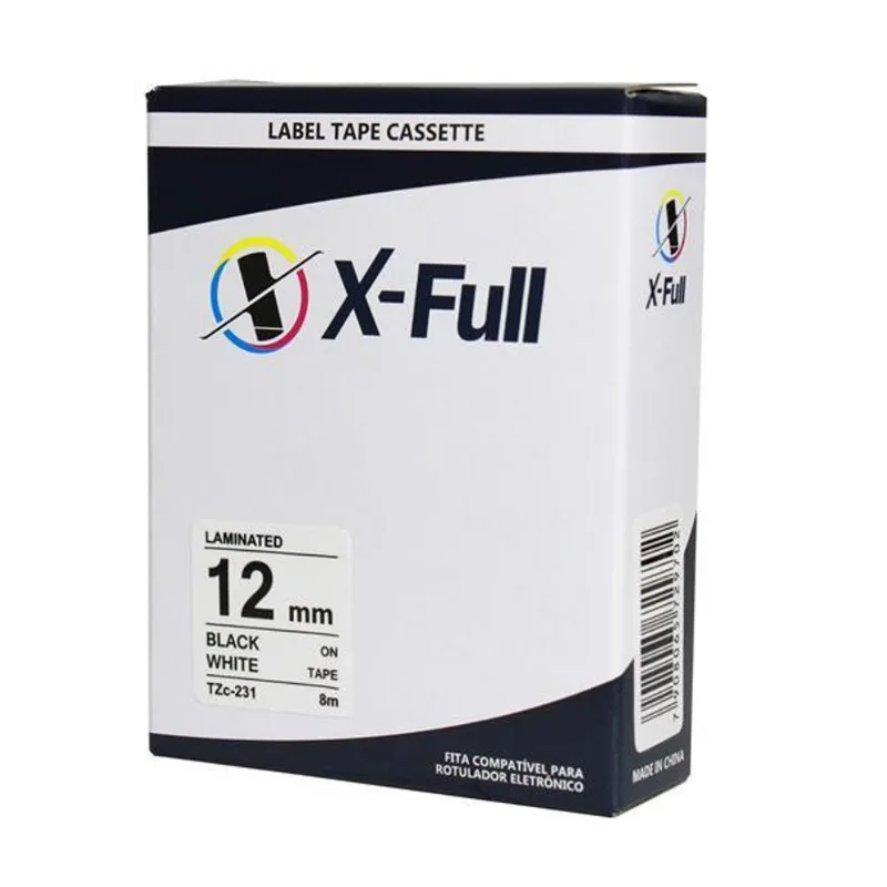 Fita Compatível Brother Tze 231 Branca Letra Preta 12mm