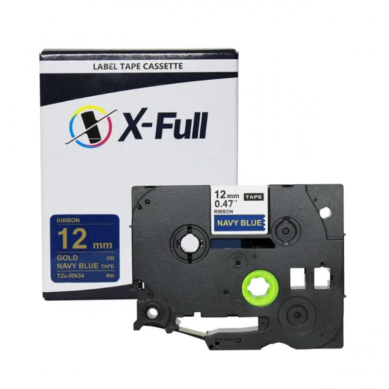 Fita Rotuladora Compativel Brother Cetim 12mm*4m Ouro no azul Marinho Xfull TZE-RN34