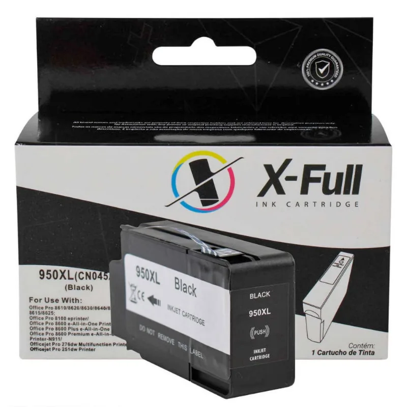 Cartucho de Tinta X-Full Compatível com 950 950xl para Impressora 251dw N811 8600 8600w 8100 8620 8610 Preto 80ml