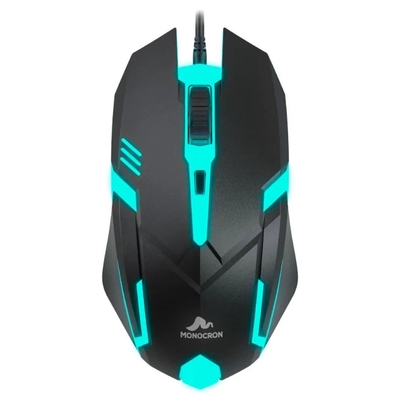 Mouse USB Óptico 4 Botões 1000 dpi LED rgb Cabo 1.5m Preto Monocron MN809D