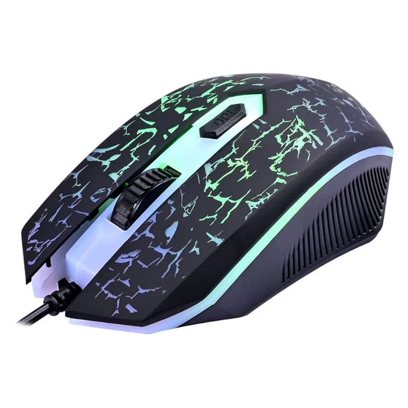 Mouse Gamer 4 Botões Design Crackeado Emborrachado LED Rainbow até 3600 dpi Clanm CL-MJ806
