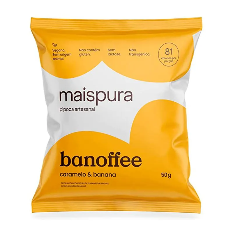 Pipoca Artesanal Mais Pura Sabor Banoffe, Caramelo E Banana 50g