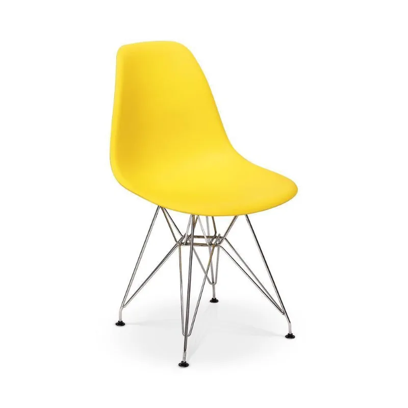 Cadeira Charles Eames Eiffel Base Metal Amarela