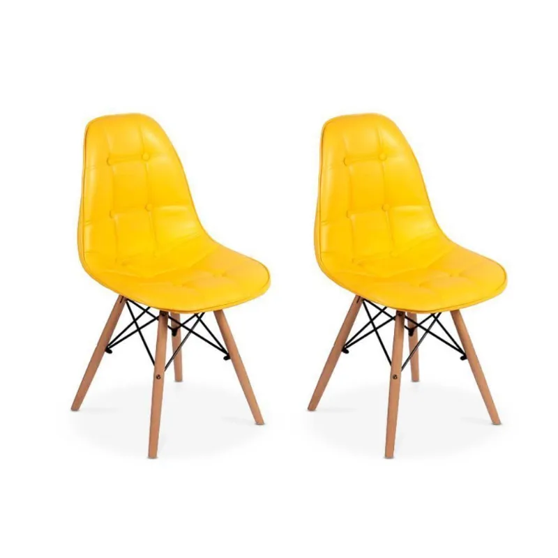 Conjunto 2 Cadeiras Dkr Charles Eames Wood Botonê Amarela
