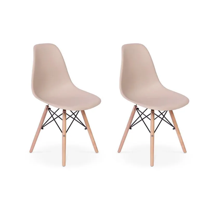Conjunto 2 Cadeiras Charles Eames Eiffel Wood Nude