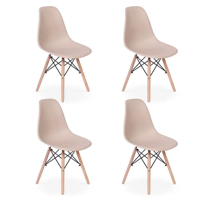 Conjunto 4 Cadeiras Charles Eames Eiffel Wood Nude