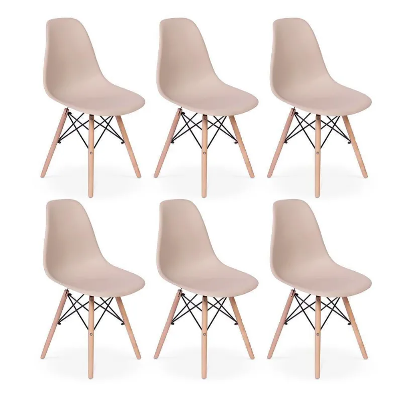 Conjunto 6 Cadeiras Charles Eames Eiffel Wood Nude
