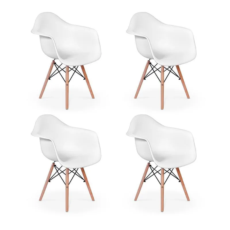 Conjunto 4 Cadeiras Charles Eames Wood com Braços Branca