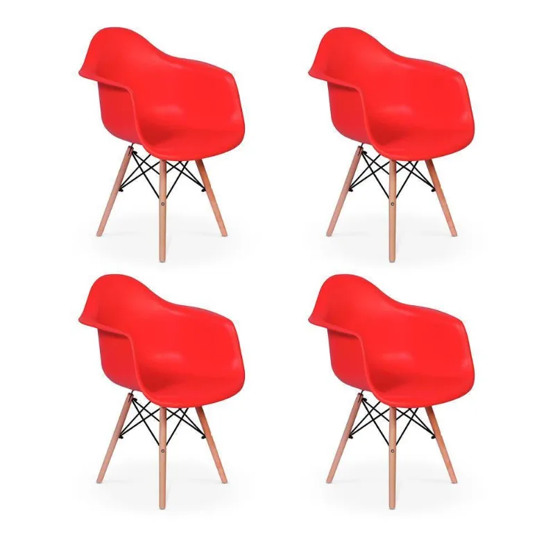 4 Cadeiras Charles Eames Wood Daw Com Braços Design Vermelha