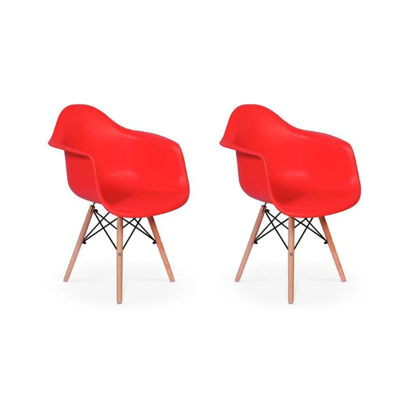 2 Cadeiras Charles Eames Wood Daw Com Braços Design Vermelha