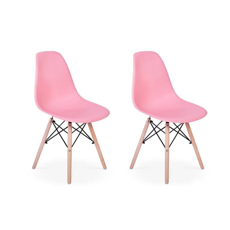 Conjunto 2 Cadeiras Charles Eames Eiffel Wood Rosa