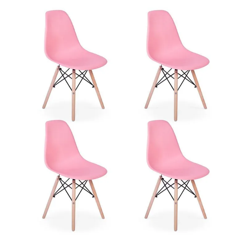 Conjunto 4 Cadeiras Eames Eiffel Wood Rosa