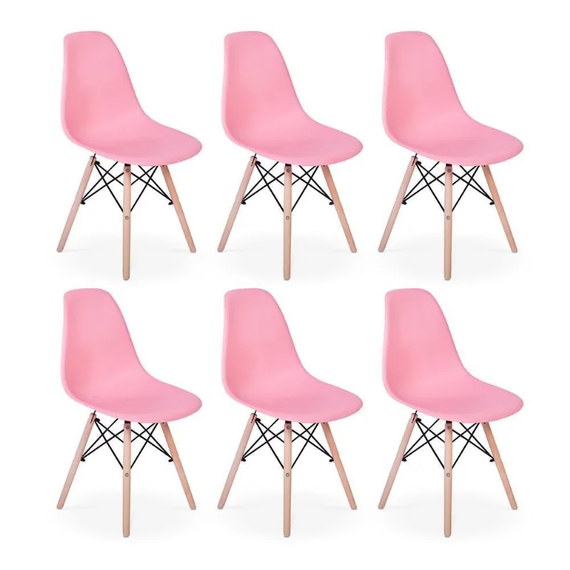 Conjunto 6 Cadeiras Charles Eames Eiffel Wood Rosa