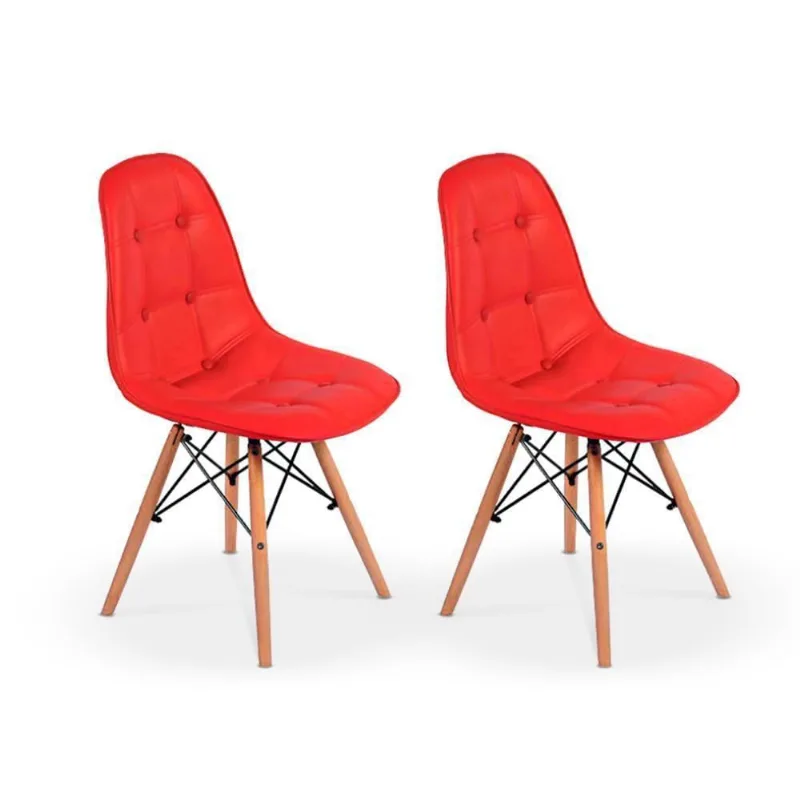 Conjunto 2 Cadeiras Dkr Charles Eames Wood Botonê Vermelha