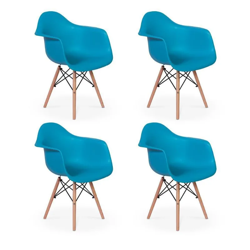 Conjunto 4 Cadeiras Charles Eames Wood com Braços Turquesa