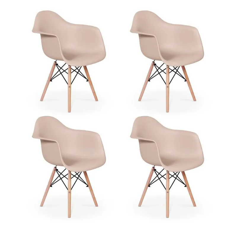Conjunto 4 Cadeiras Charles Eames Wood Daw com Braços Nude