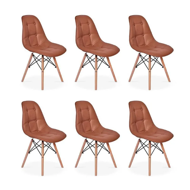 Conjunto 6 Cadeiras Dkr Charles Eames Wood Botonê Marrom