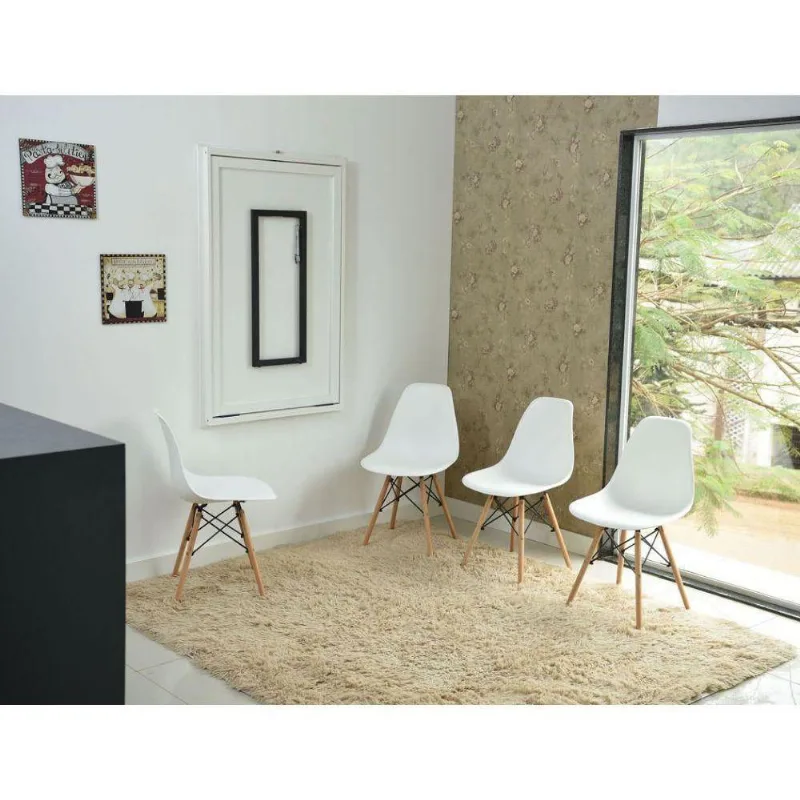 Kit Mesa Dobrável Retrátil 120x75 Branca + 4 Cadeiras Branca