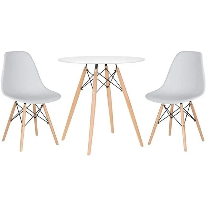 Kit Mesa Jantar Eiffel 80cm Branca + 2 Cadeiras Charles Eames Branca