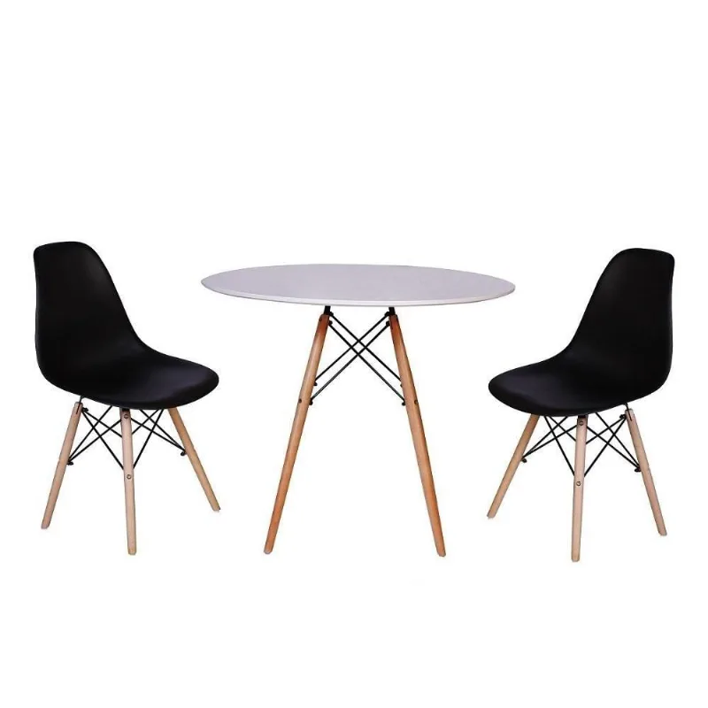 Kit Mesa Jantar Eiffel 90cm Branca com 2 Cadeiras Preta